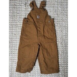 Carhartt Baby Overalls 18M Brown Duck Canvas Lined Snap Workwear Baby Bibs